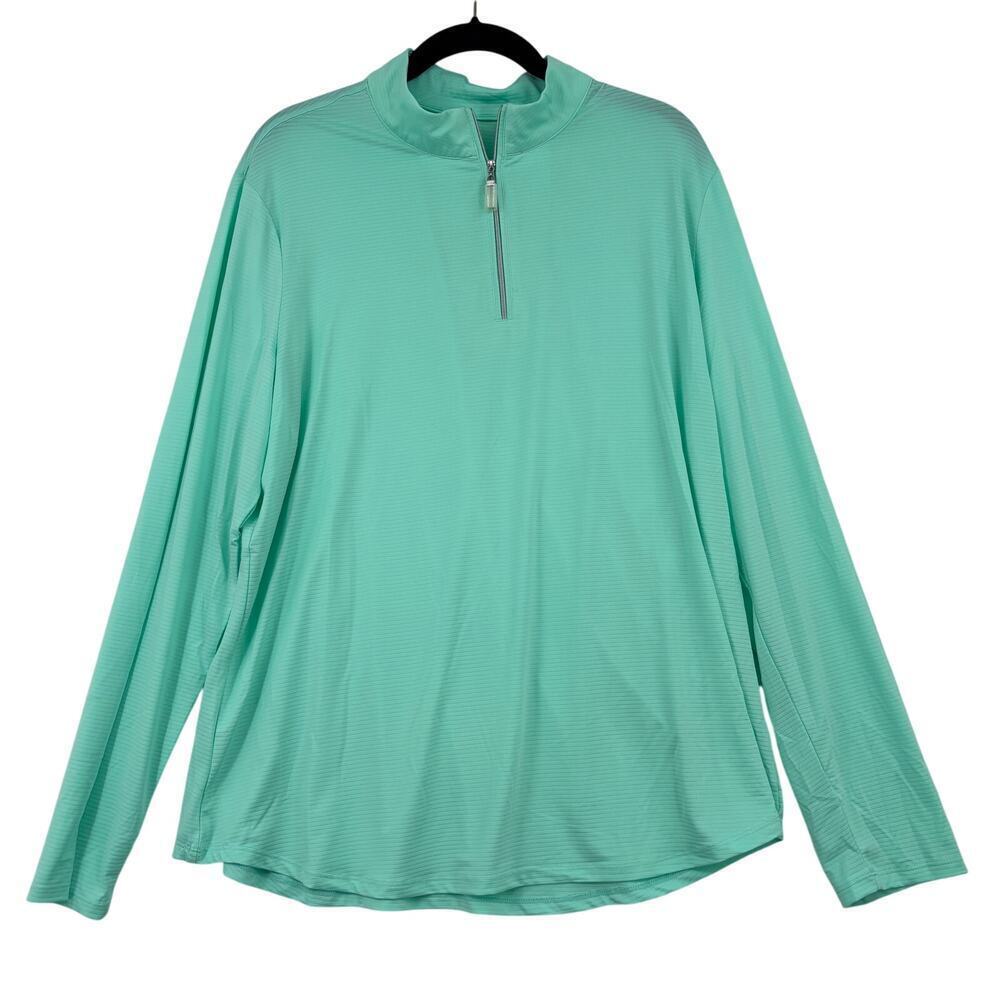 Coral Bay Golf Quarter Zip Top Size XL Aqua Pullover Stretch Knit Long Sleeve‎